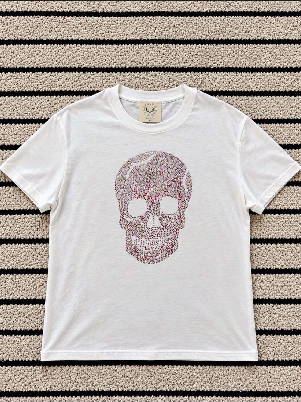 Fantastic Fawn White Tee with Pink and Silver Rhinestone Skull NWT